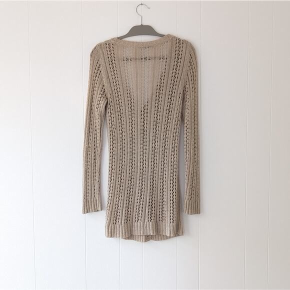 Alice + Olivia Tan/Taupe Open Knit Long Cardigan - Picture 2 of 6